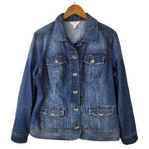 CJ Banks Denim Jean Jacket Coat Plus Size X 0X 14W 14 Western Cowgirl Button Up